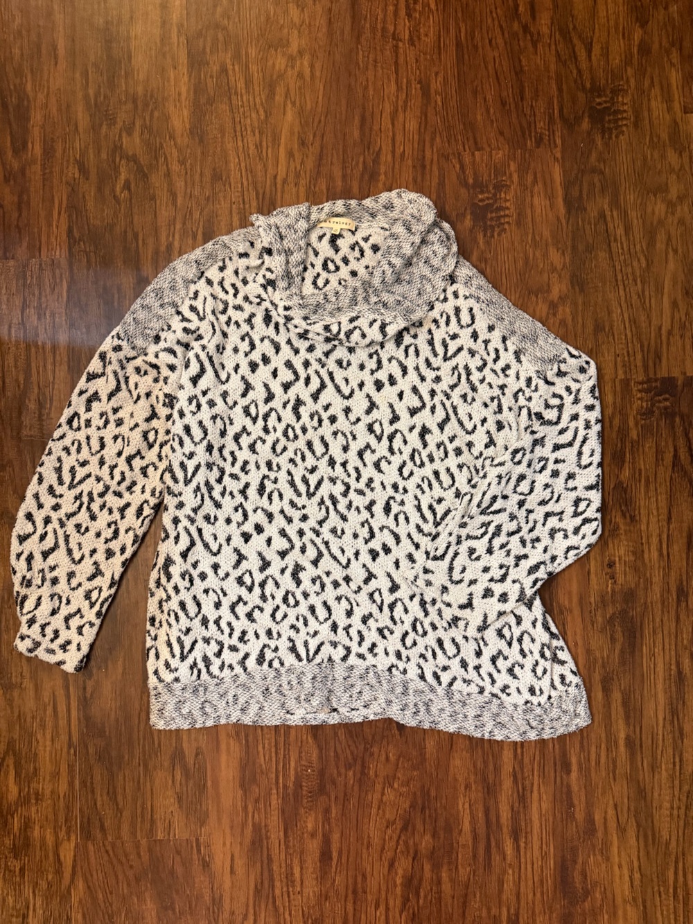 Cowl Neck Animal Print Pullover Sweater - Cream and Black